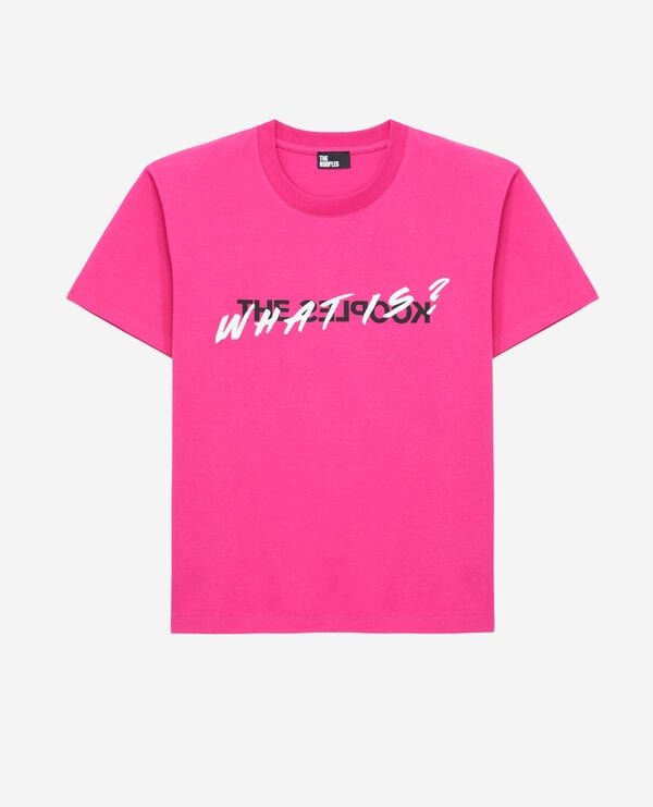 fuchsienrotes t-shirt „what is“