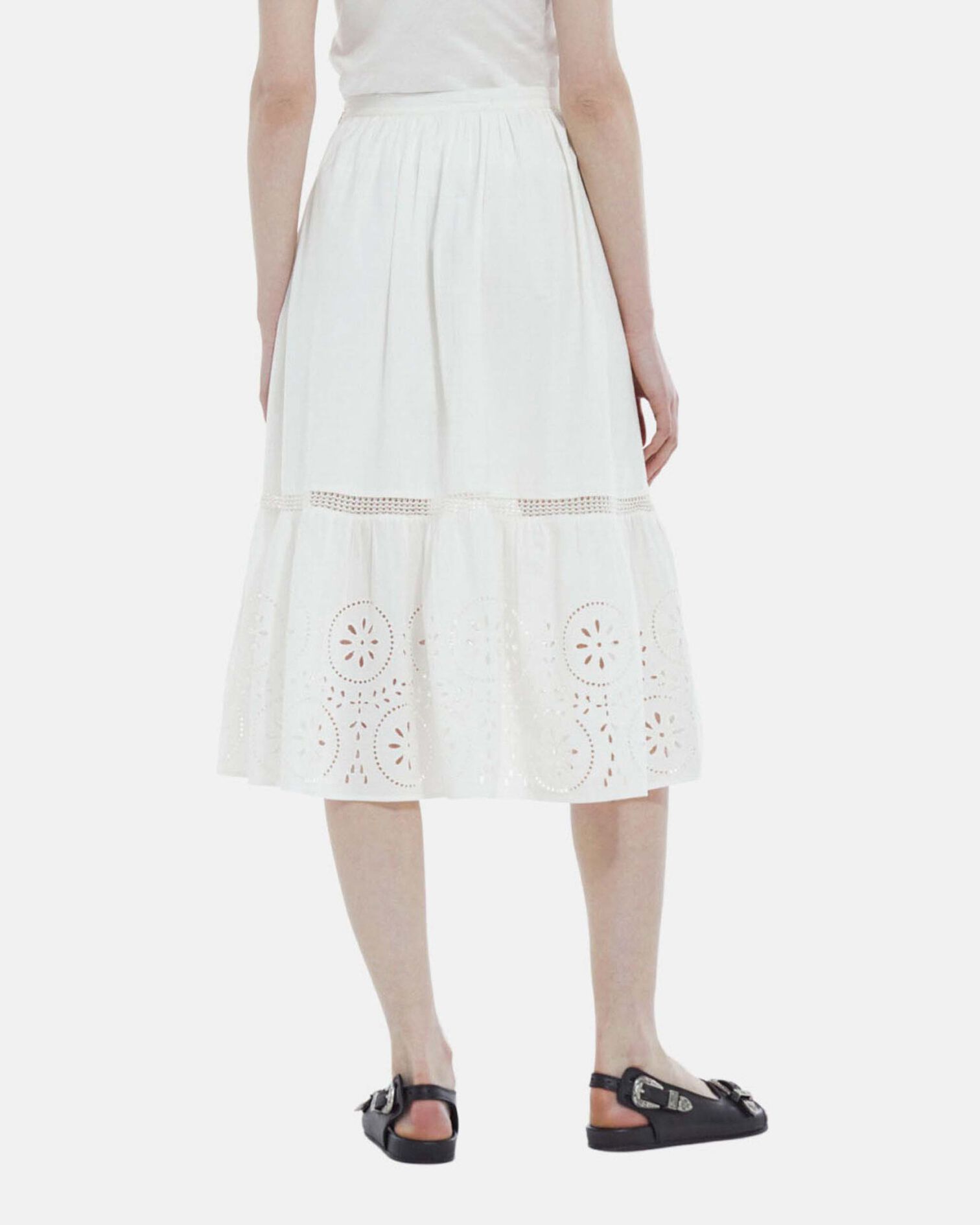 Long openwork white lace skirt, WHITE, hi-res image number null