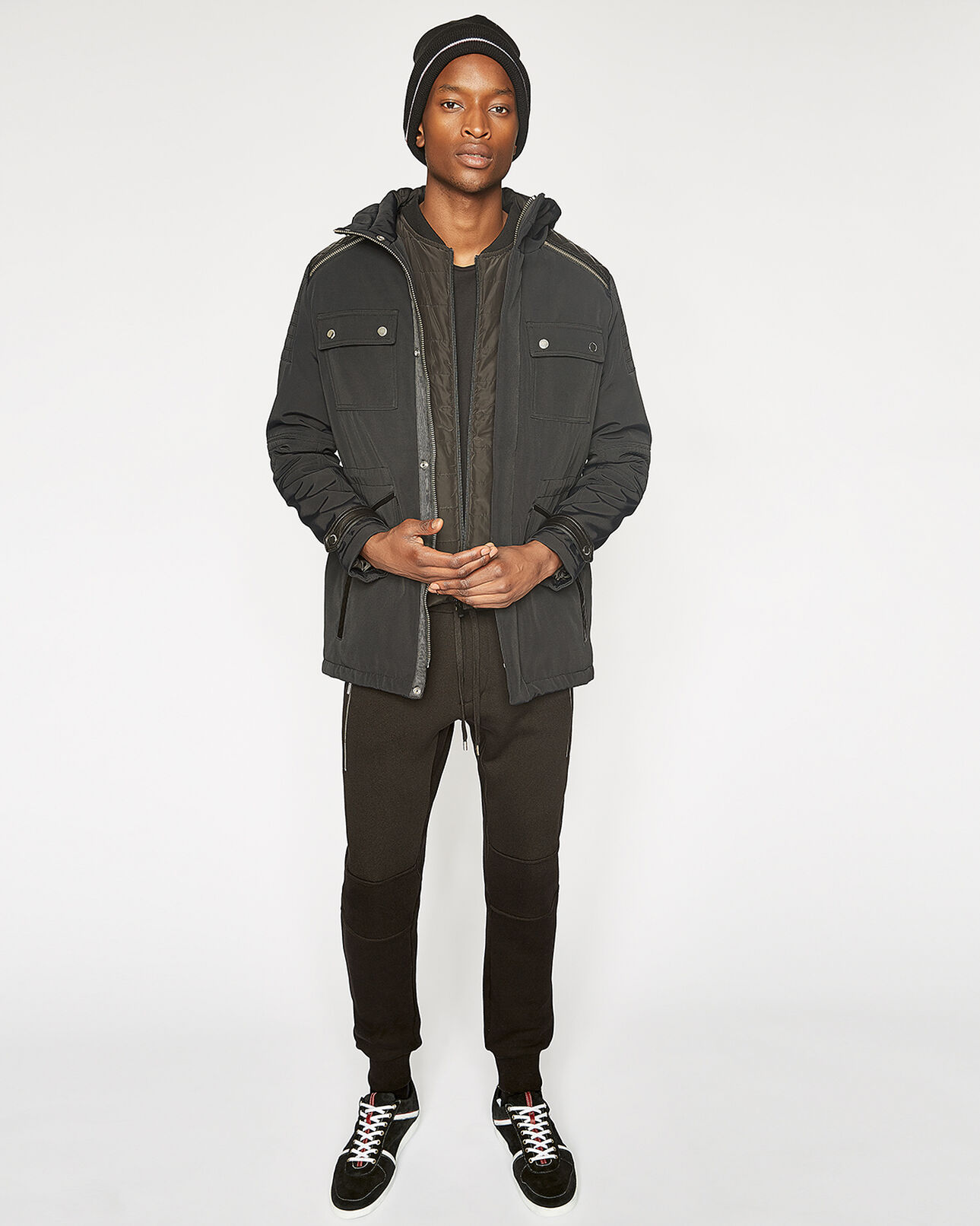 The Kooples MEN BLACK mid-length black parka