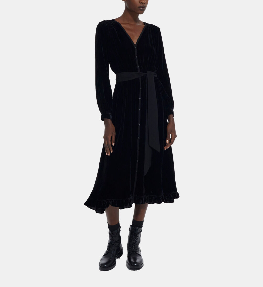 Long black velvet dress The Kooples US