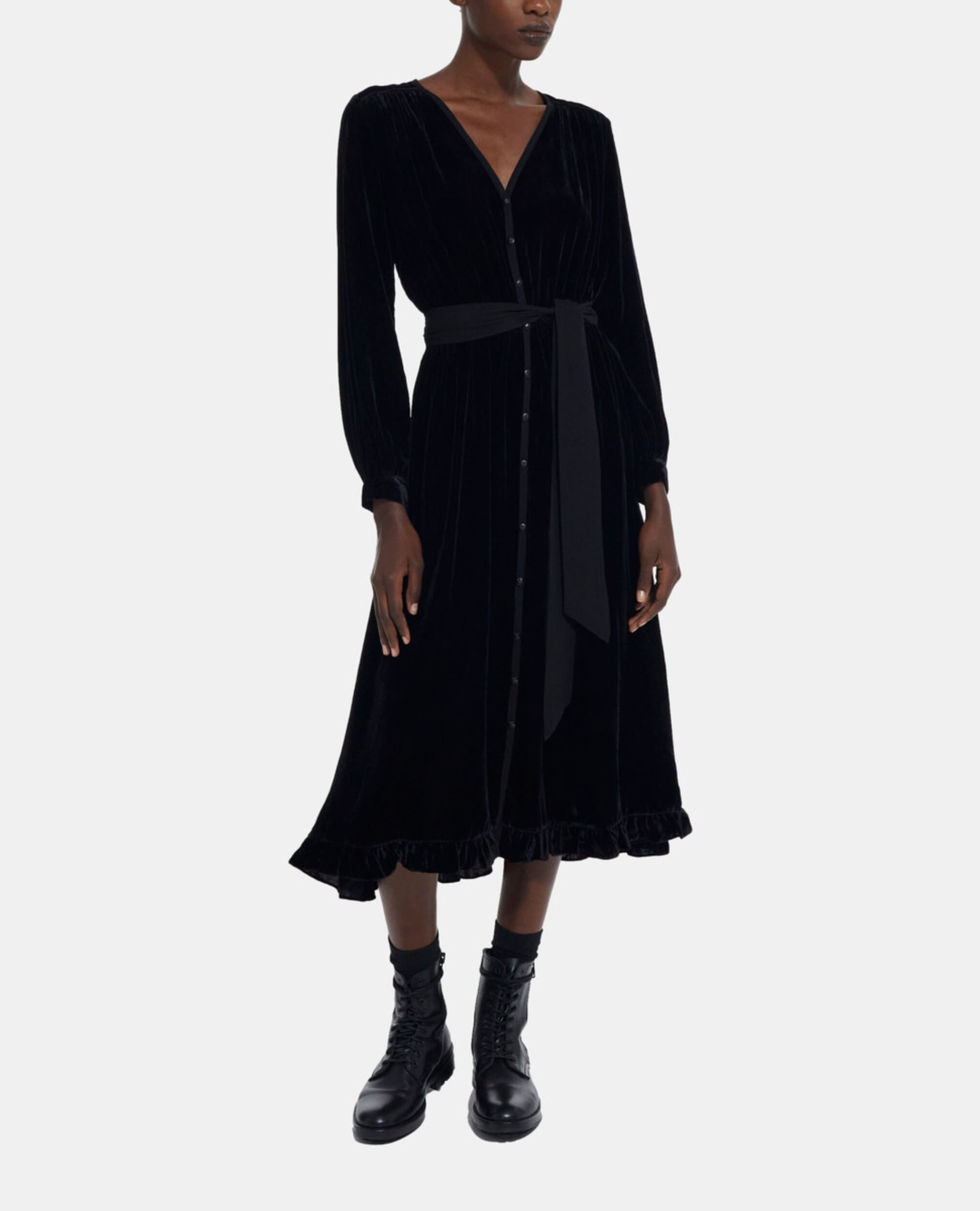 Long black velvet dress, BLACK, hi-res image number null