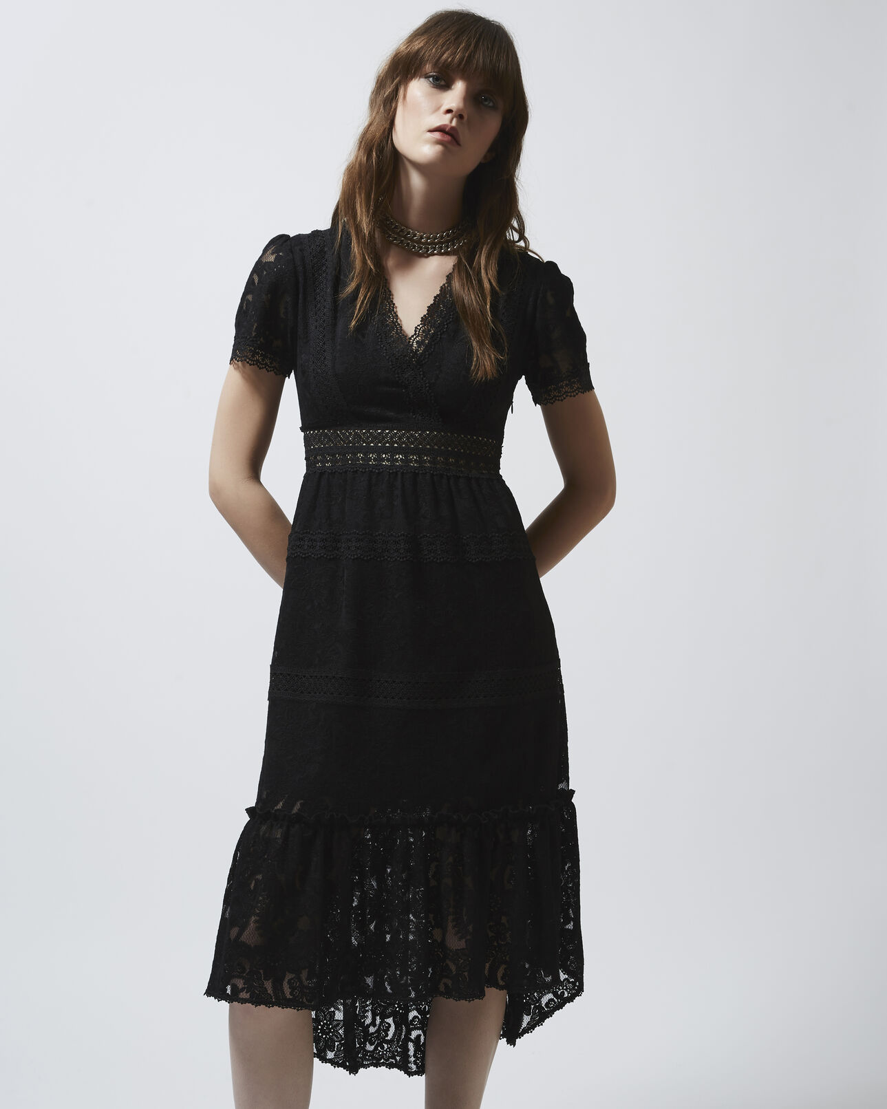 The Kooples FEMME BLACK robe longue en dentelle noire