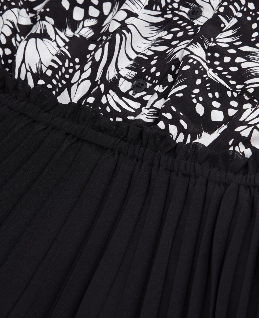 The Kooples FEMME BLACK WHITE robe courte plissée imprimée