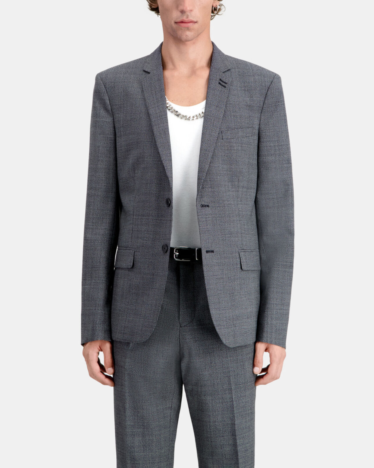 The Kooples HOMME BLACK-ECRU veste de costume noire en laine à micro motifs