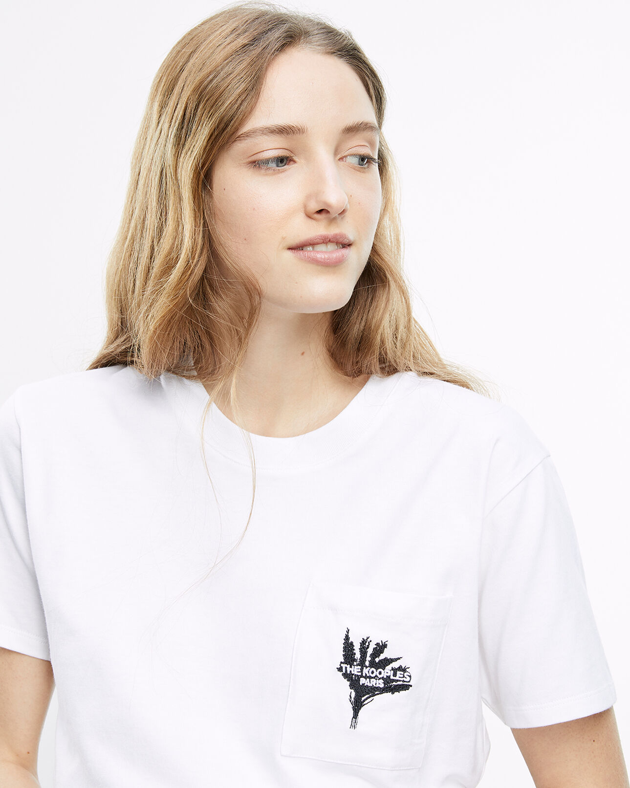 The Kooples MUJER WHITE camiseta blanca bordada algodón detalle