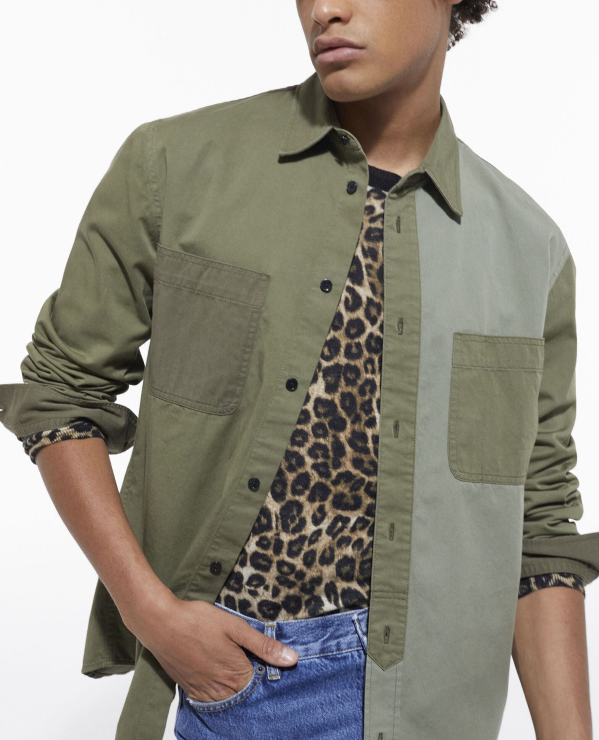 Khaki Patchwork Denim Shirt The Kooples