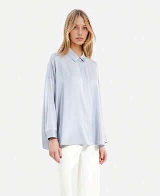The Kooples WOMEN BLUE GREY loose fit blue silk shirt