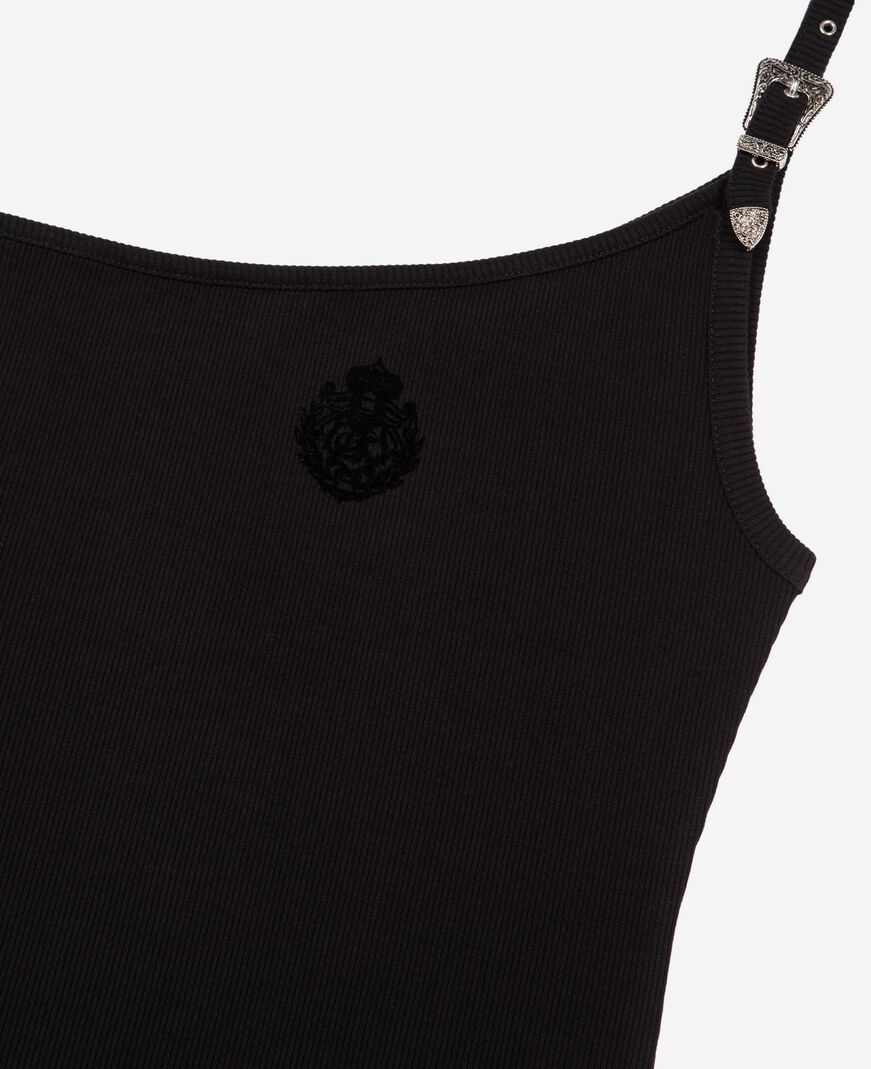The Kooples WOMEN BLACK asymmetric black ribbed tank top