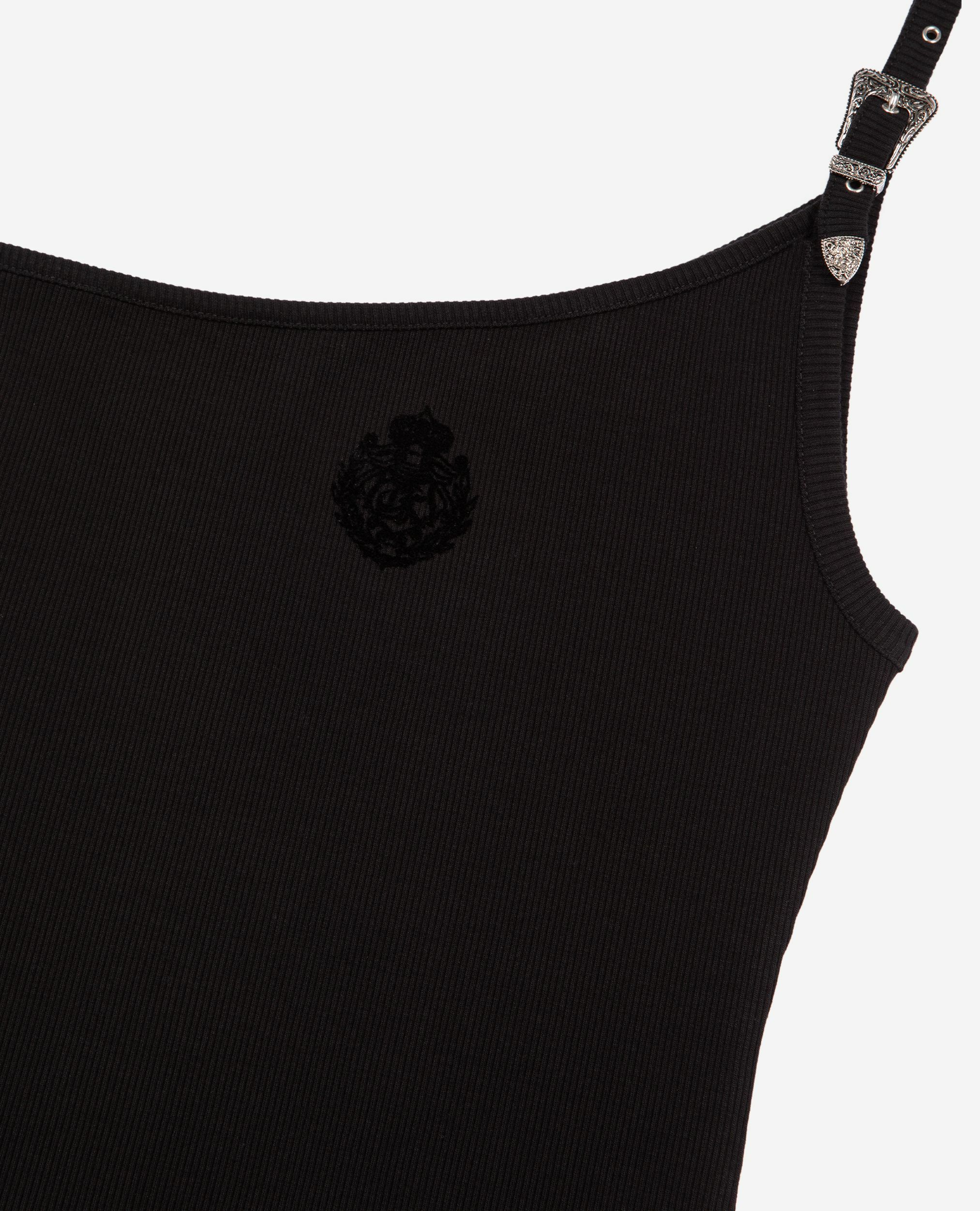 Asymmetric black ribbed tank top, BLACK, hi-res image number null
