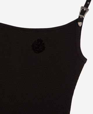 The Kooples WOMEN BLACK asymmetric black ribbed tank top