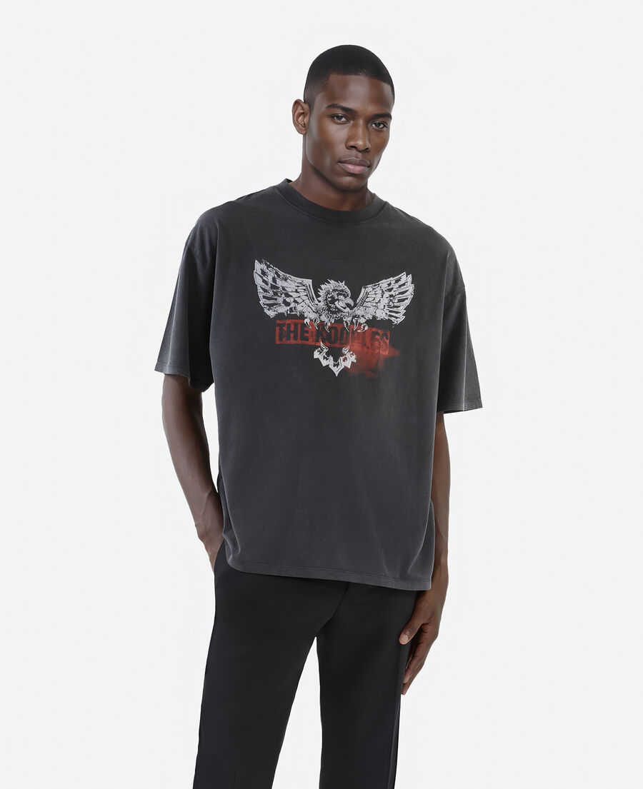 The Kooples MEN BLACK WASHED black screen-printed t-shirt