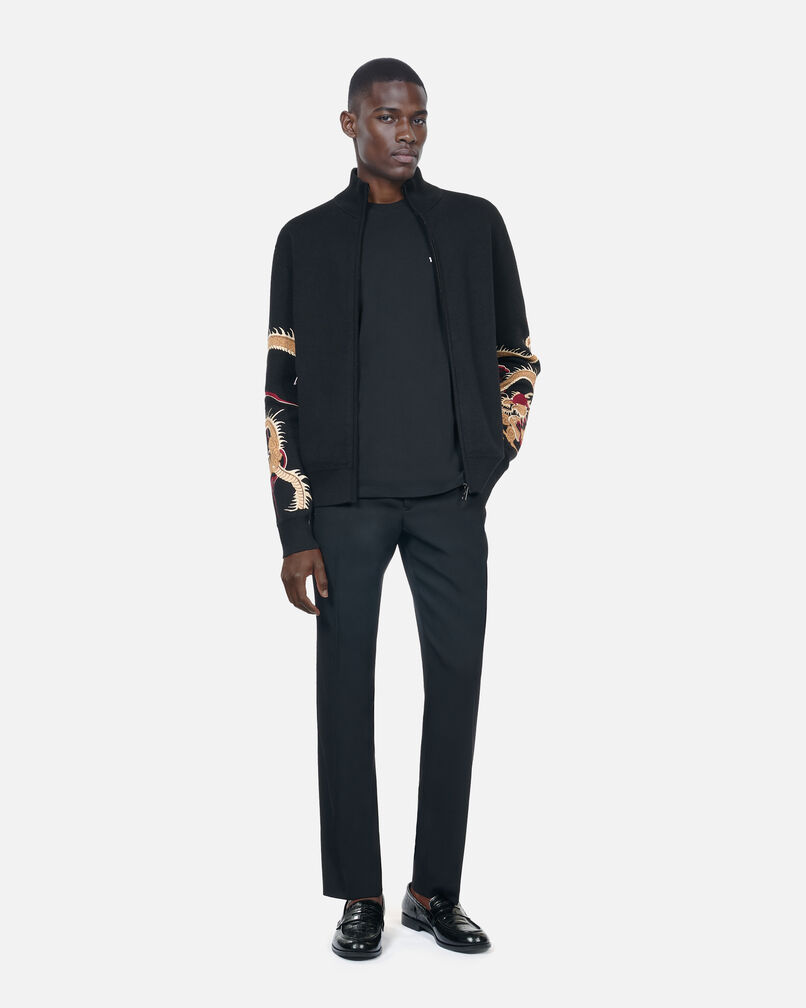 The Kooples MEN BLACK black wool-blend cardigan with dragon embroidery