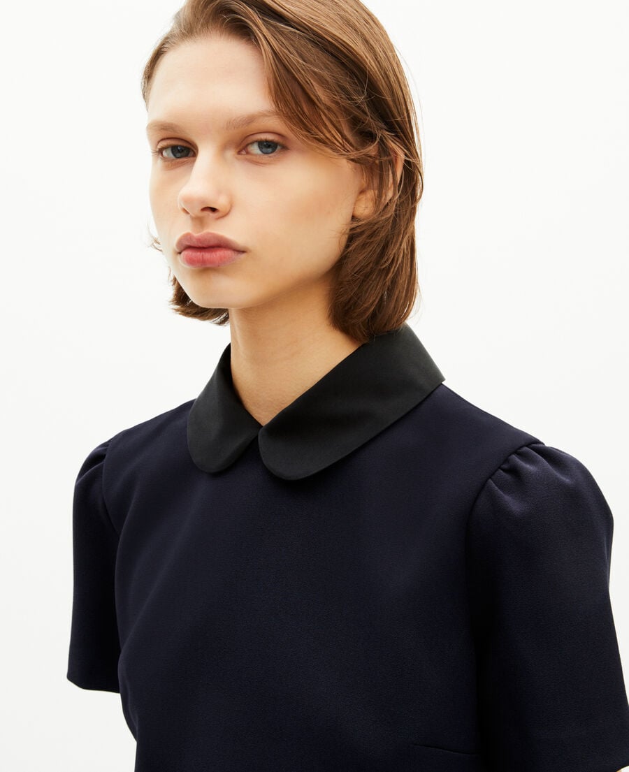 The Kooples FEMME NAVY robe courte col claudine en satin marine