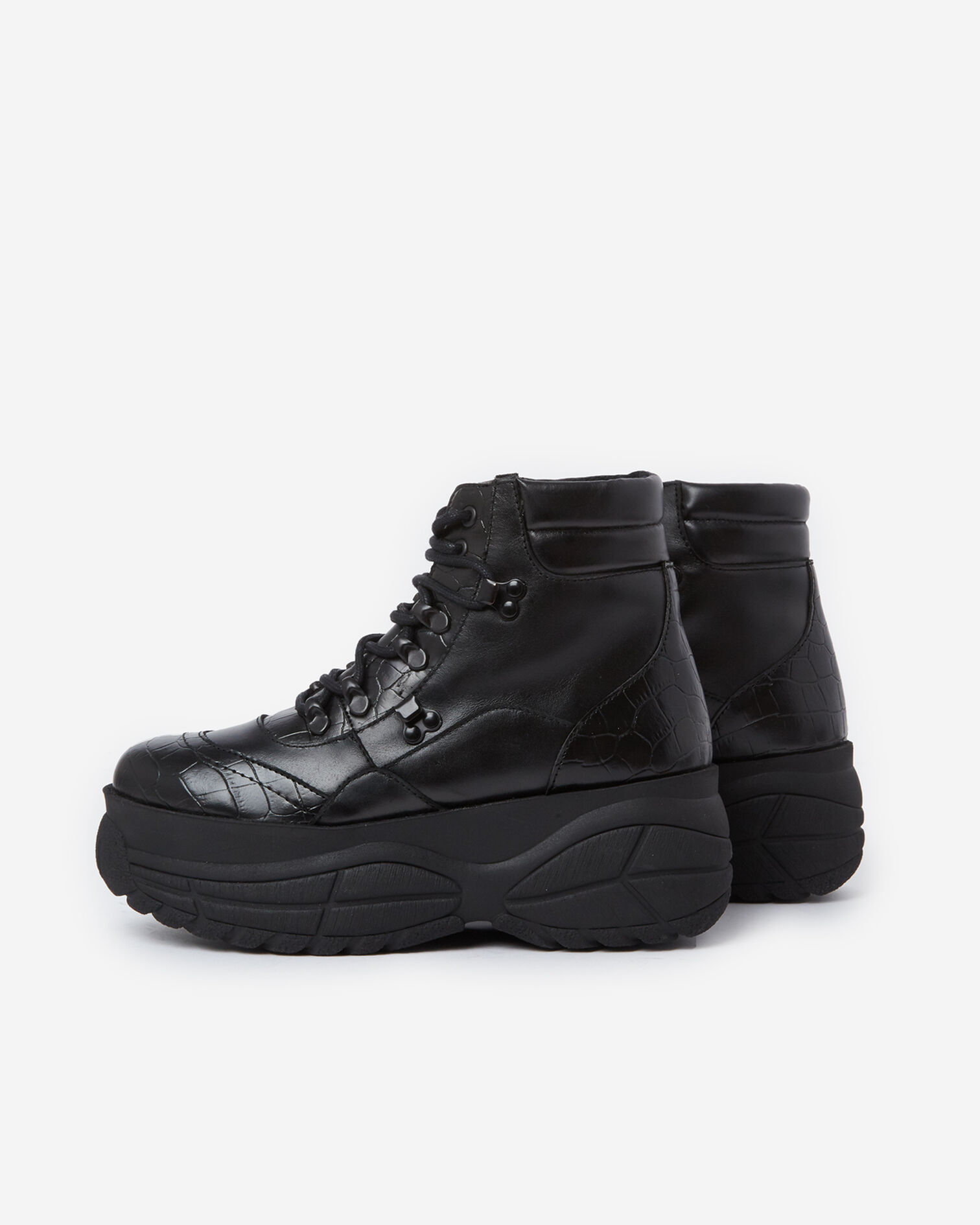 Black leather ankle boots with platform heel, BLACK, hi-res image number null