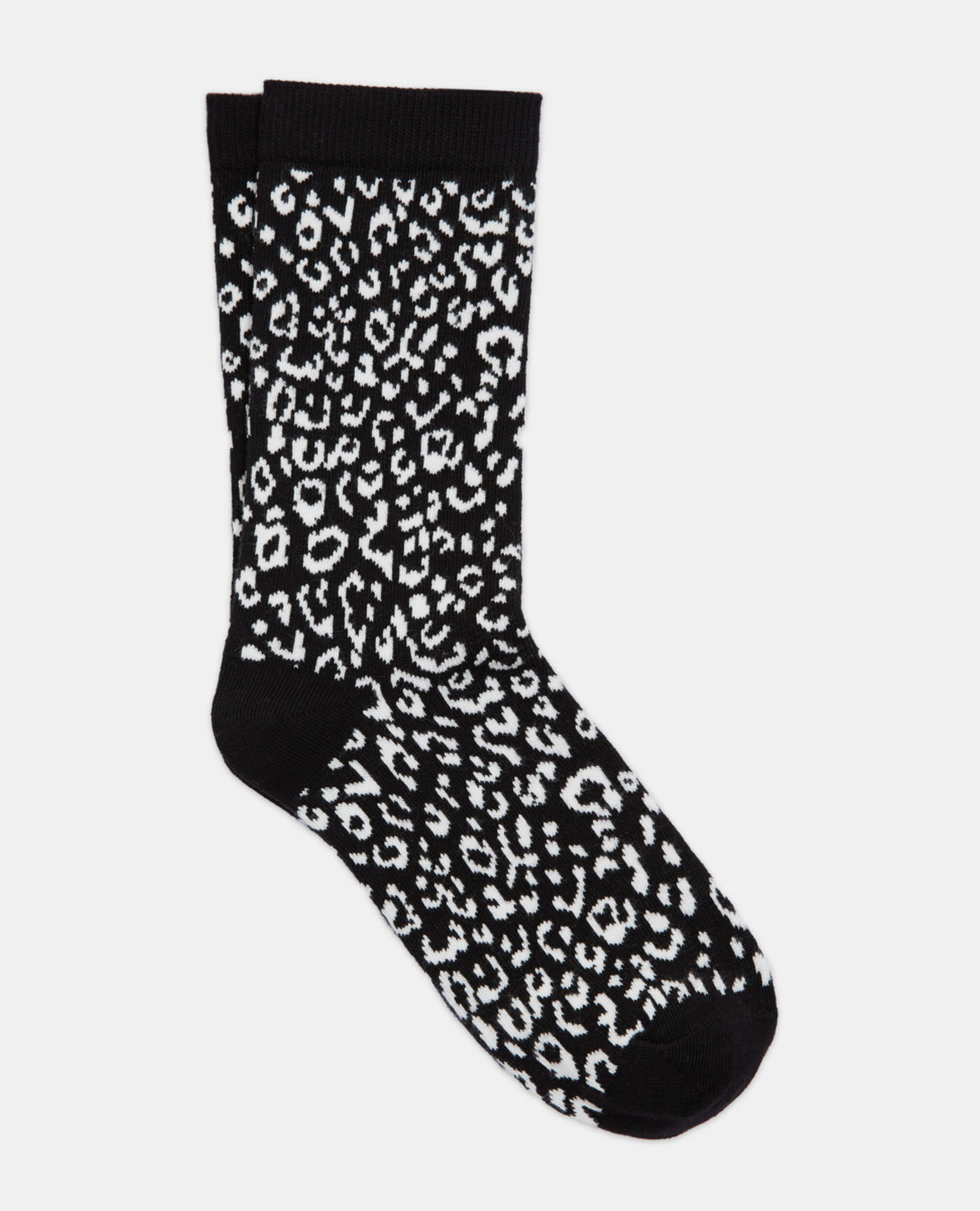 Chaussettes en coton léopard noires, BLACK WHITE, hi-res image number null
