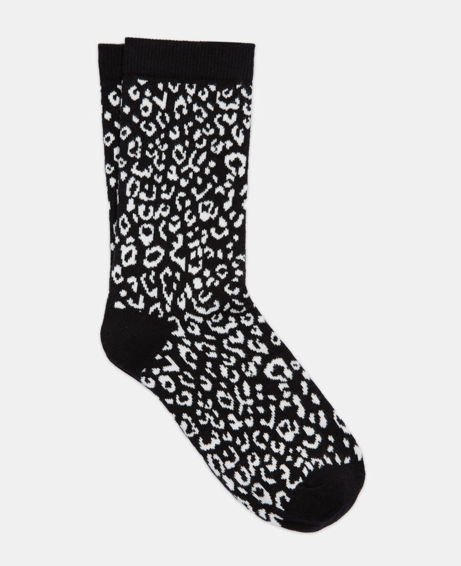 black leopard print cotton socks