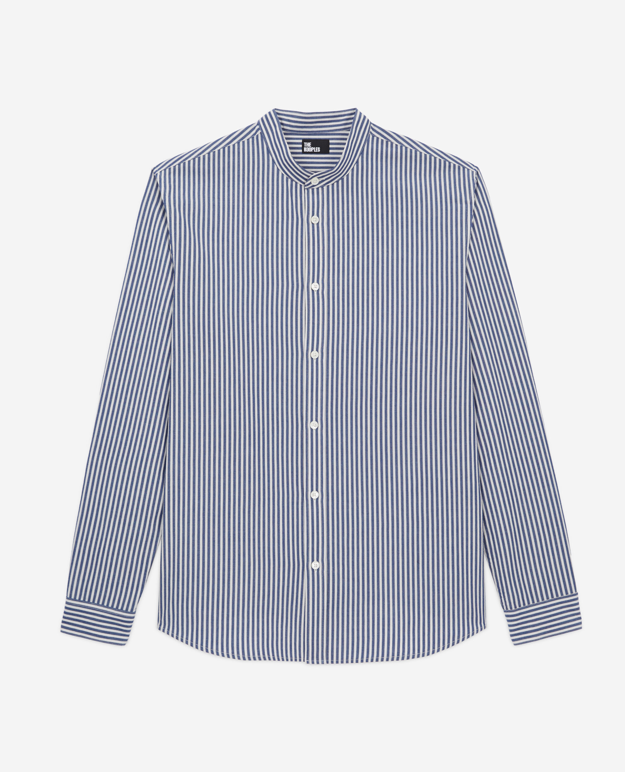 Blue-striped shirt with officer collar, BLUE WHITE, hi-res image number null