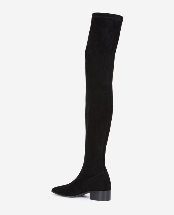 schwarze overknee-stiefel aus veloursleder