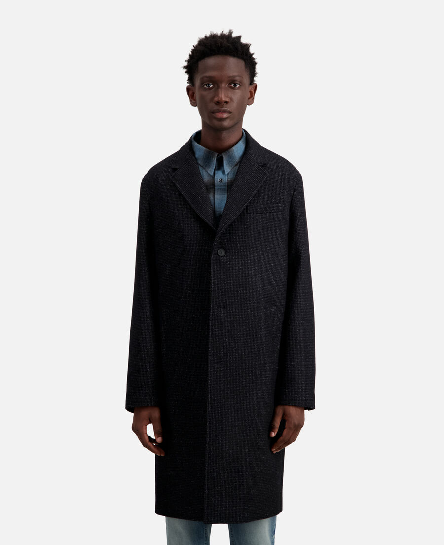 manteau noir long en laine mélangée