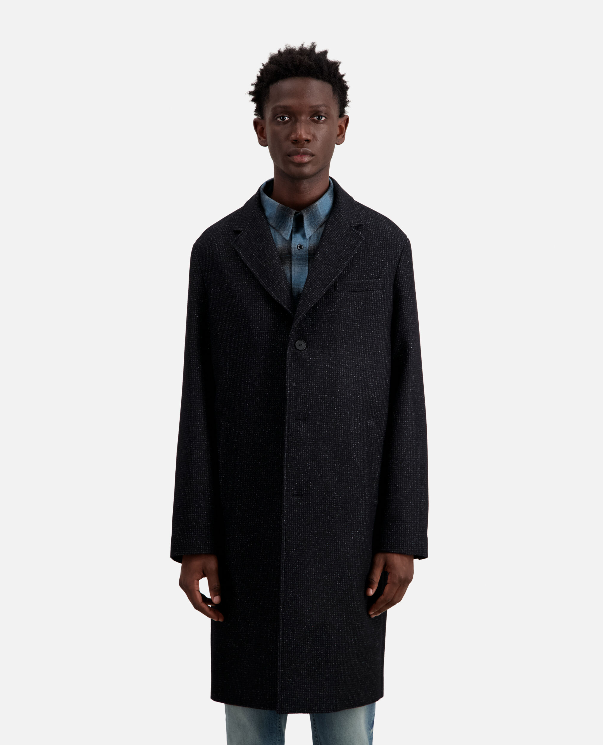Manteau noir long en laine mélangée, BLACK GREY, hi-res image number null
