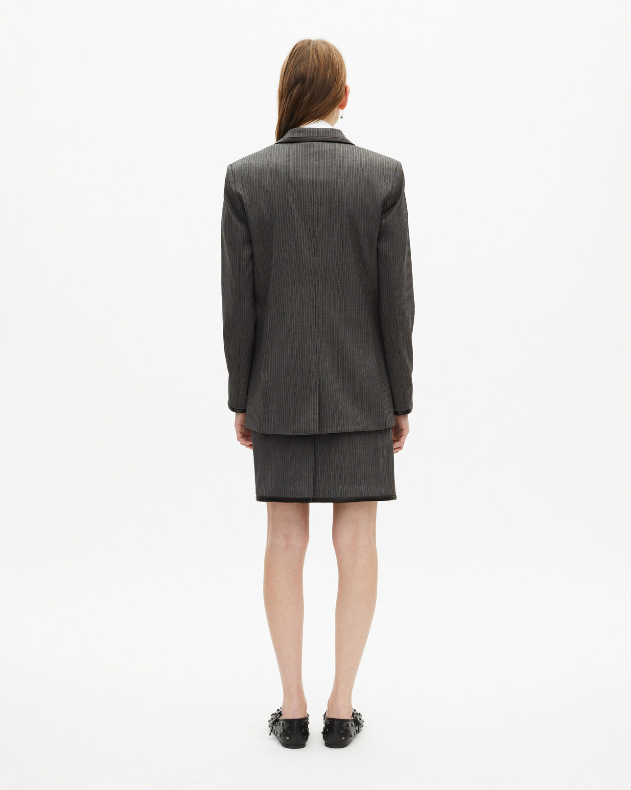 The Kooples DAMEN DARK GREY gestreifte jacke aus grauem wollgemisch