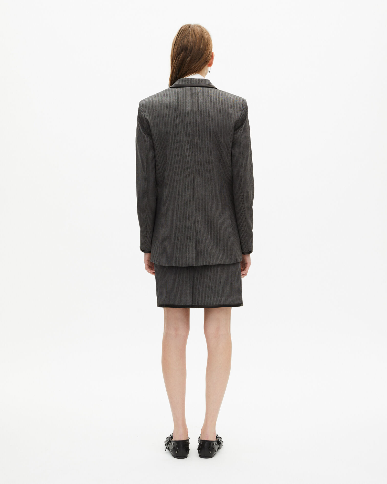 Gestreifte Jacke aus grauem Wollgemisch, DARK GREY, hi-res image number null