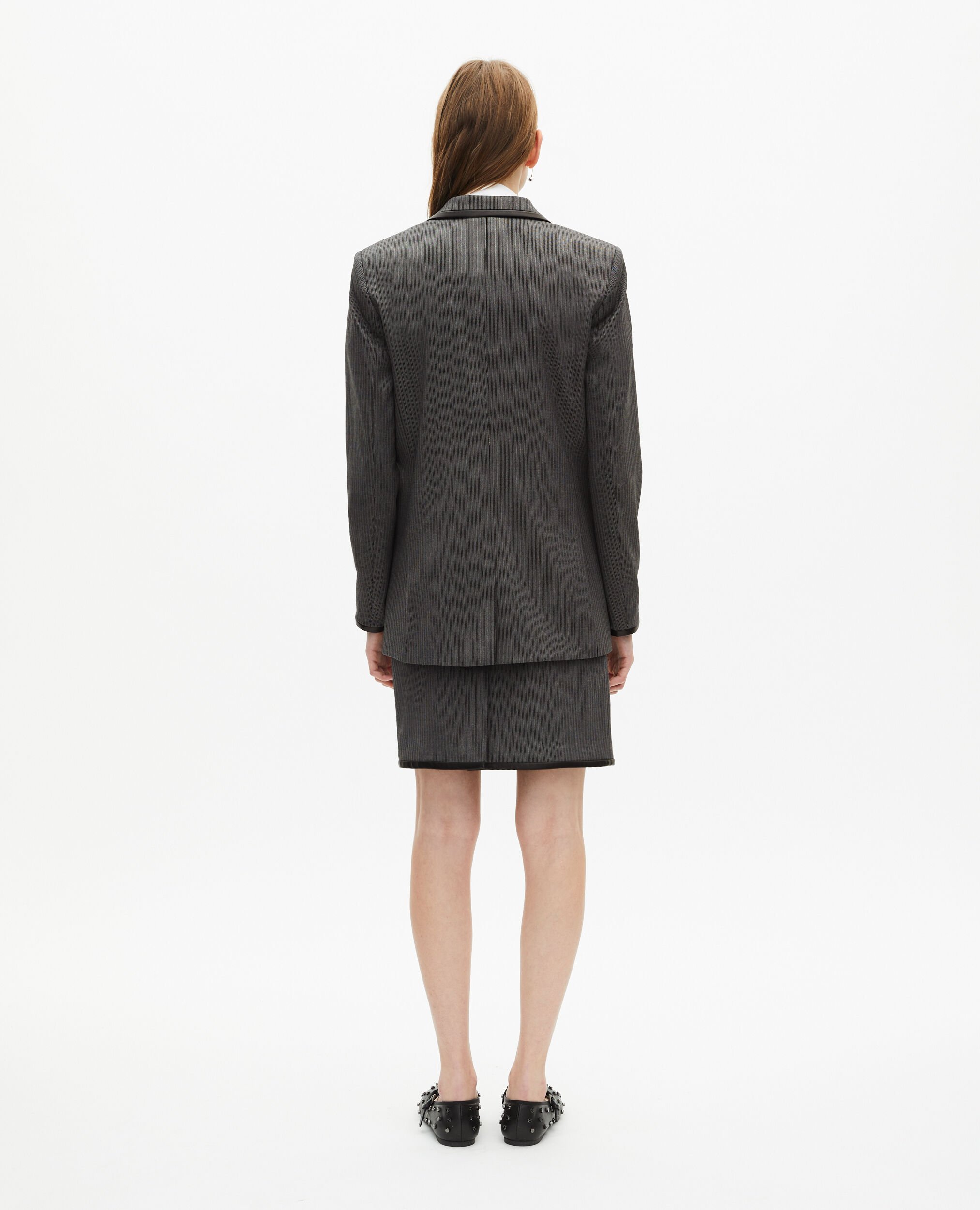 Grey wool-blend striped jacket, DARK GREY, hi-res image number null
