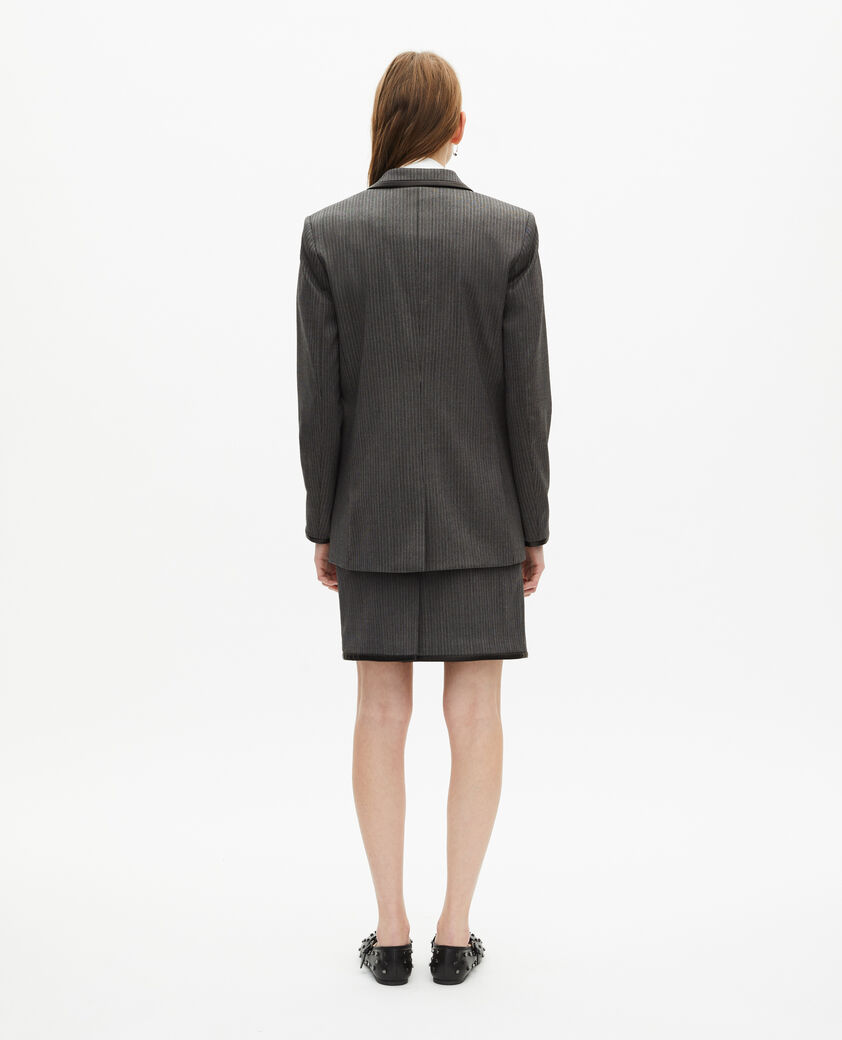 The Kooples FEMME DARK GREY veste à rayures en laine mélangée grise