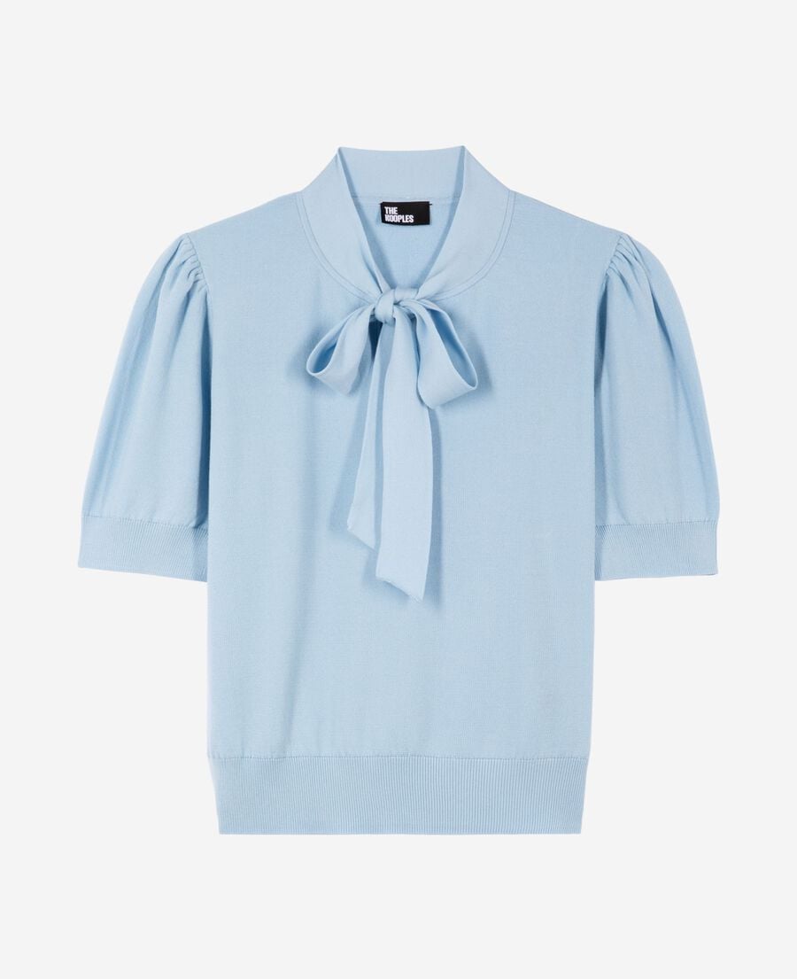 The Kooples MUJER LIGHT BLUE jersey con cuello lavalli&egrave;re en mezcla de algod&oacute;n azul