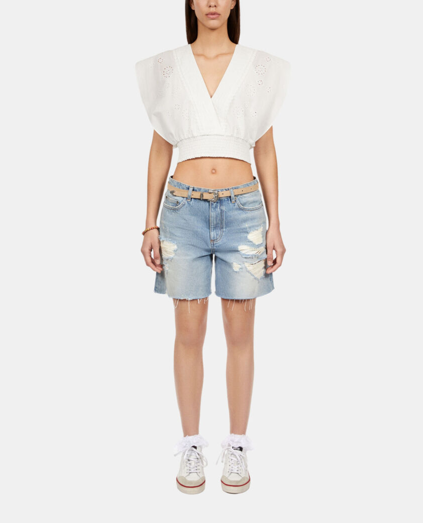 The Kooples F WHITE white short top in english embroidery