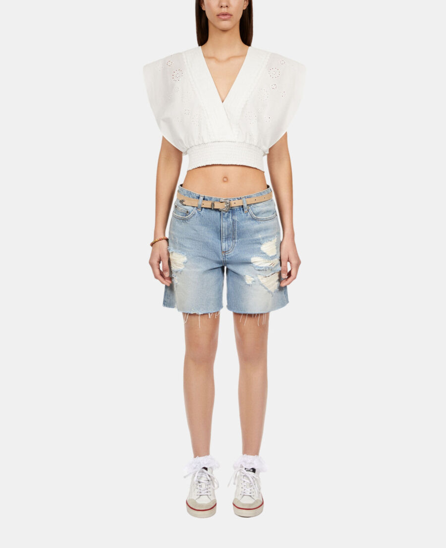 The Kooples F WHITE white short top in english embroidery