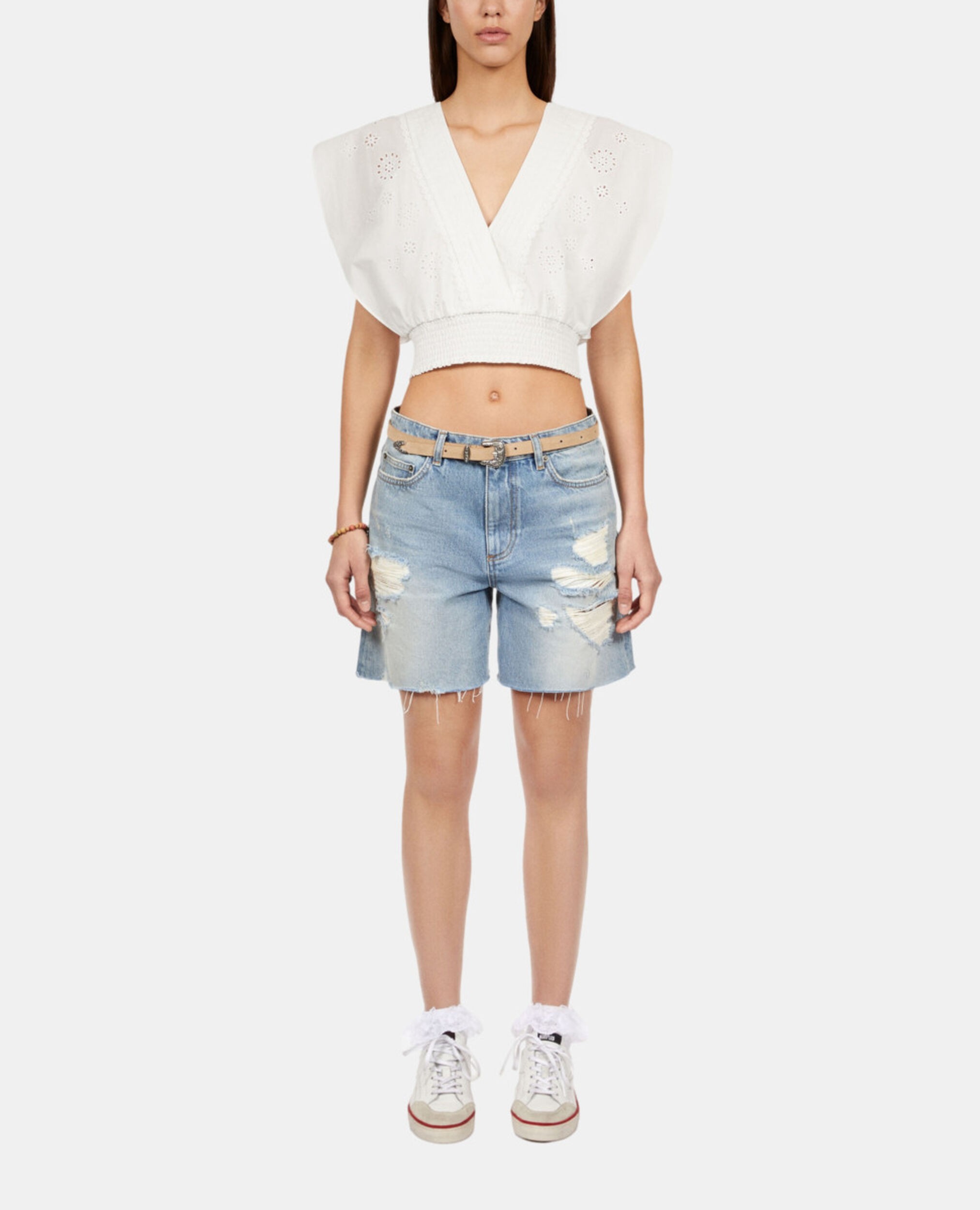 White short top in English embroidery, WHITE, hi-res image number null