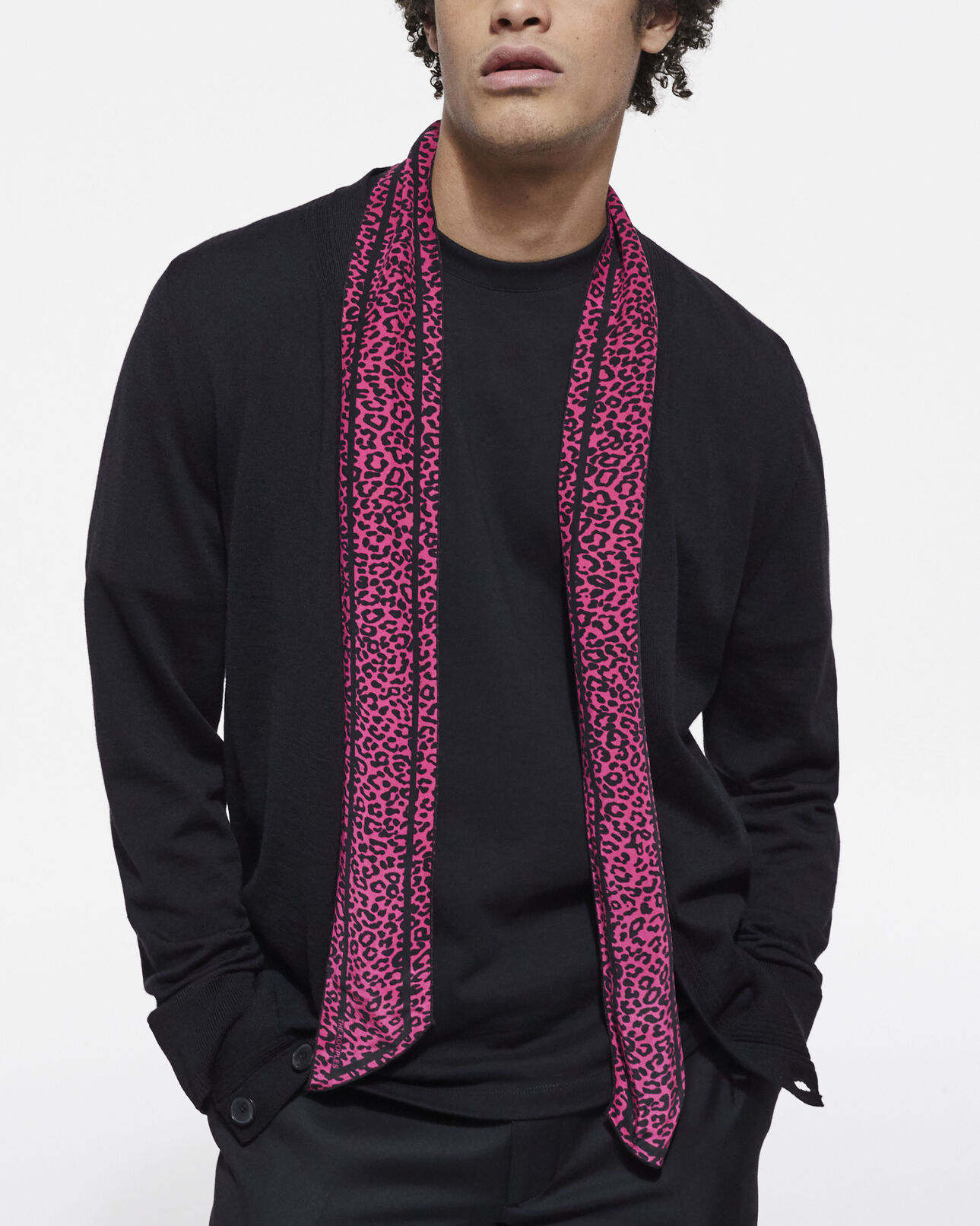The Kooples MIXED PINK BLACK pink leopard print scarf