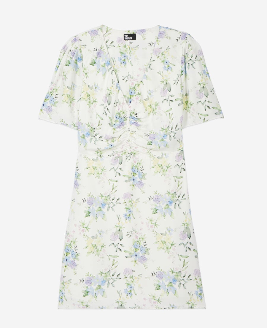 The Kooples DAMEN LIGHT BLUE/WHITE kurzes kleid mit raffungen und print
