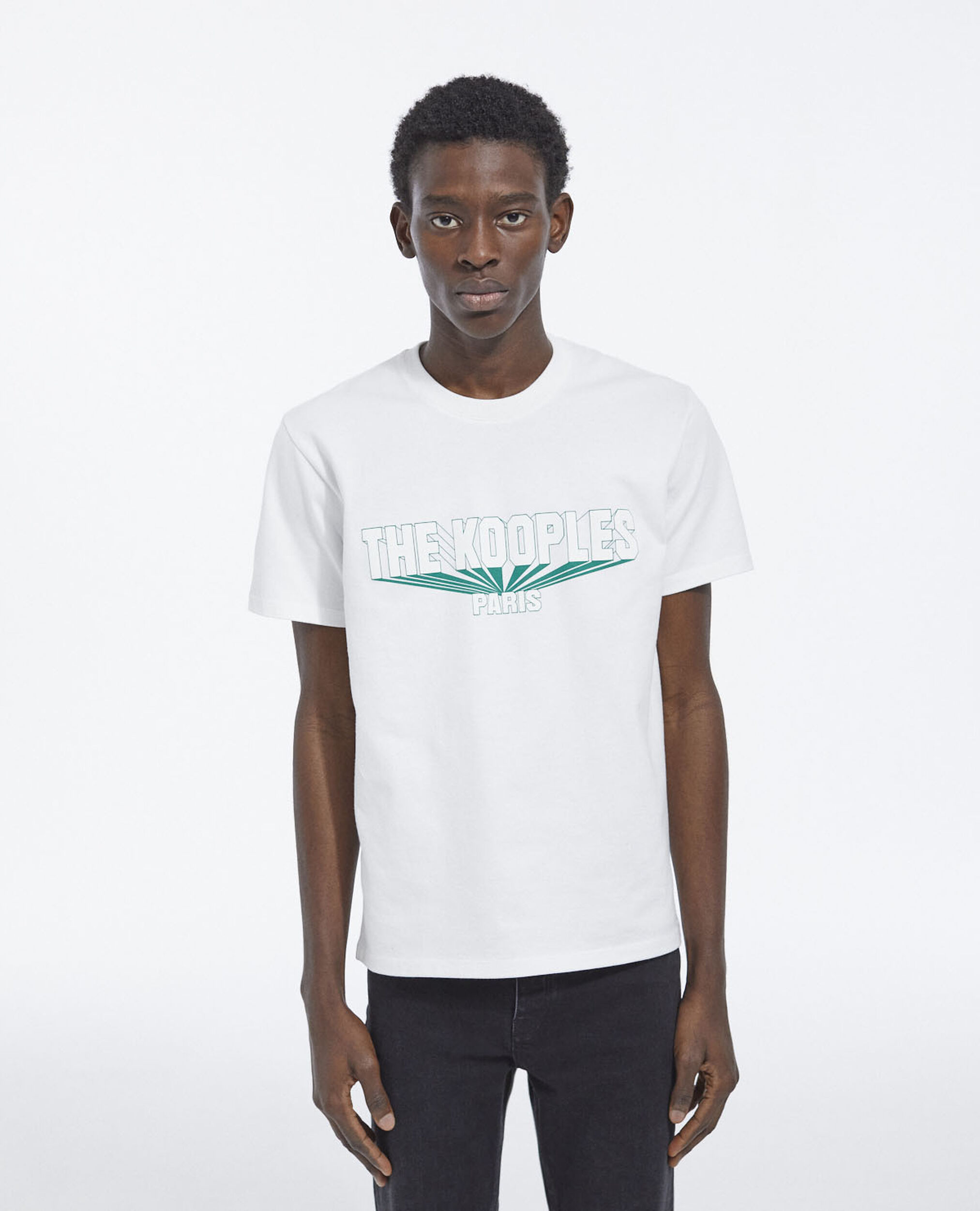 Camiseta blanca algodón logotipo 3D verde, WHITE, hi-res image number null
