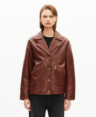 The Kooples FEMME BROWN blouson coupe large en cuir marron