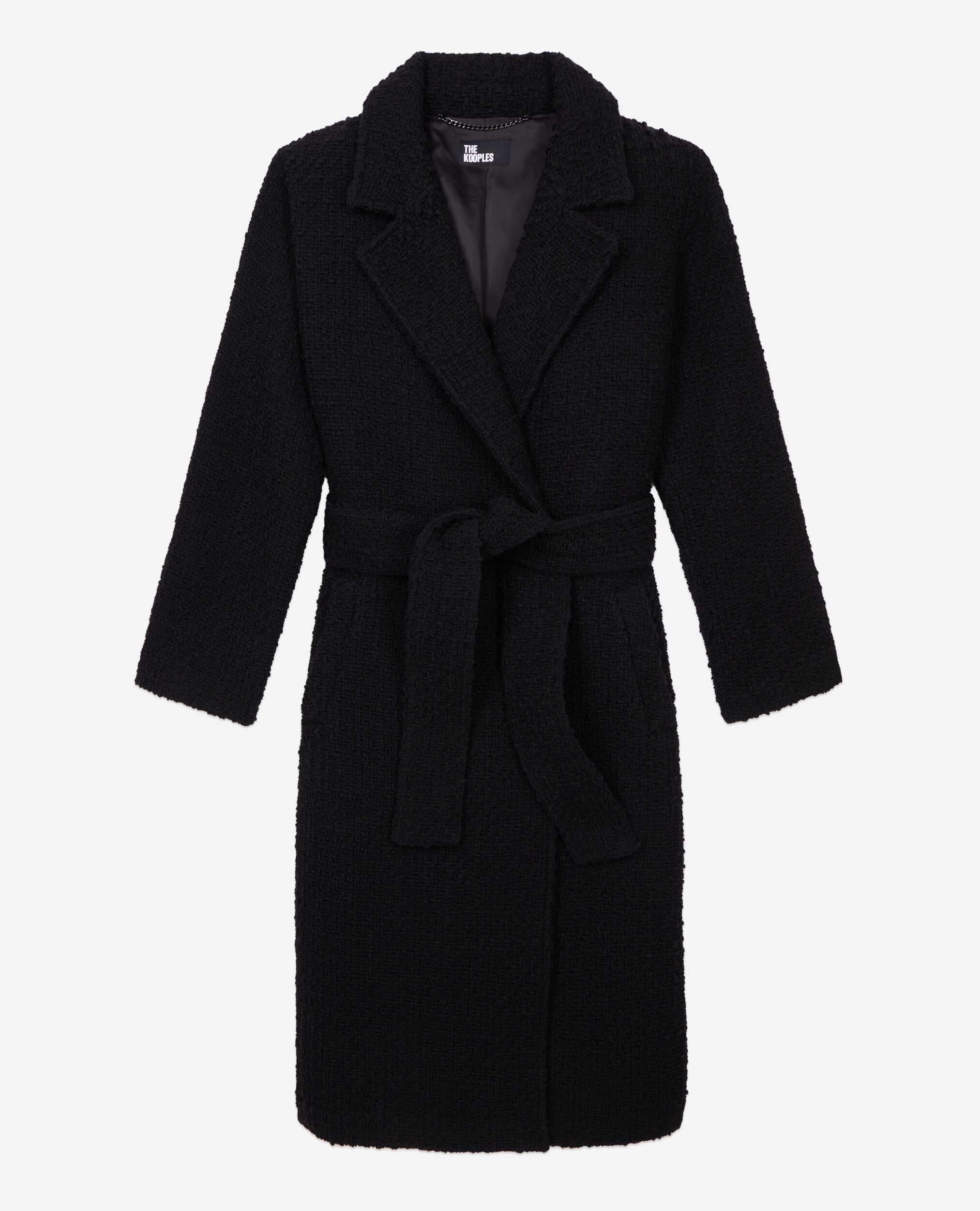 Langer schwarzer Mantel aus Tweed, BLACK, hi-res image number null