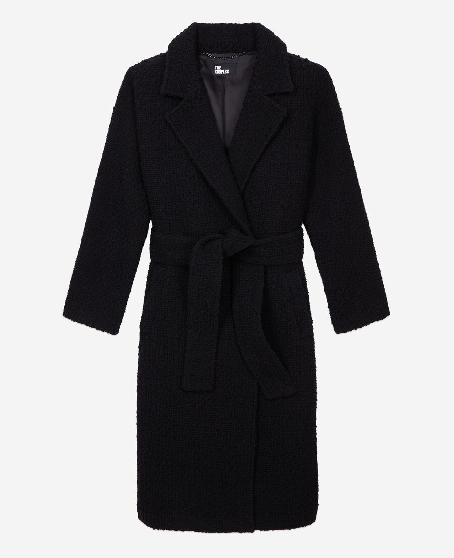 langer schwarzer mantel aus tweed