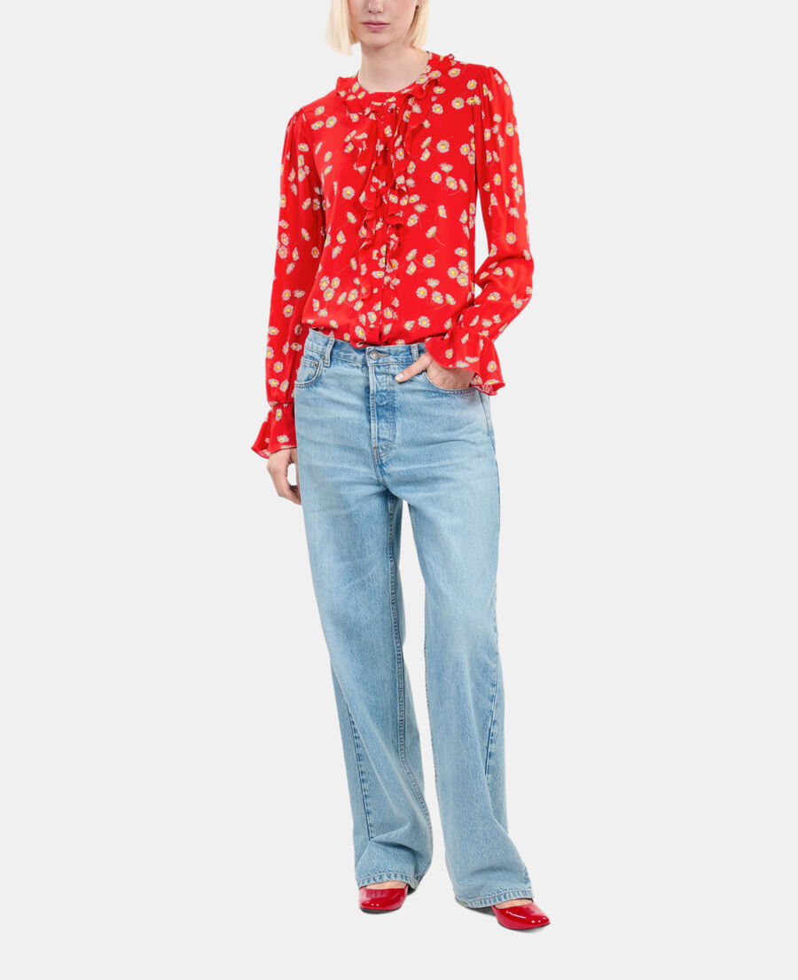 The Kooples F RED / WHITE floral printed shirt with ruffles