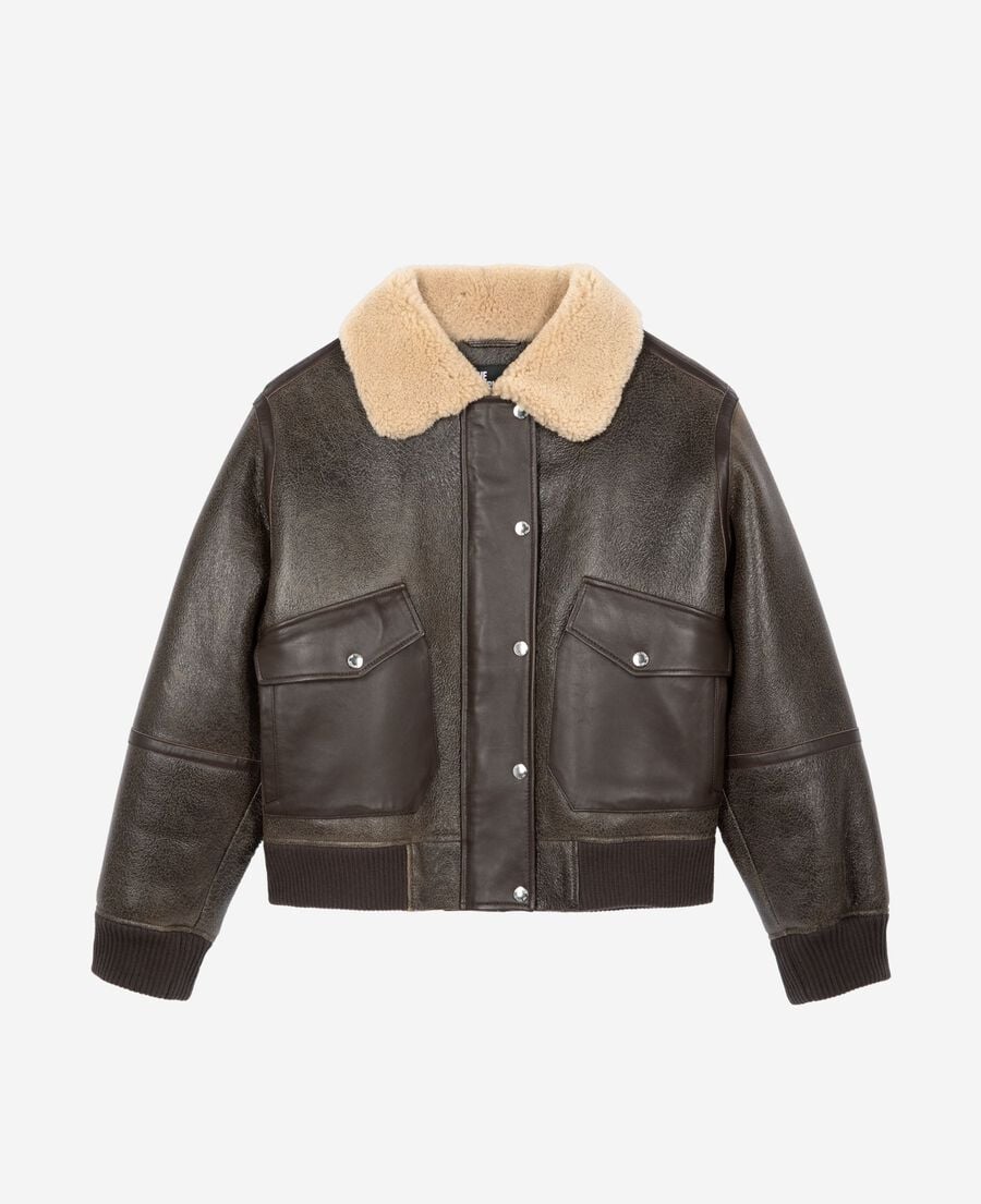 The Kooples FEMME BROWN peau lainée courte marron