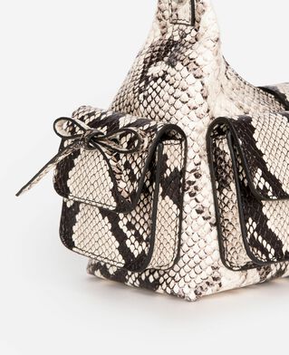 The Kooples WOMEN BLACK WHITE amelia small bag in python-effect leather