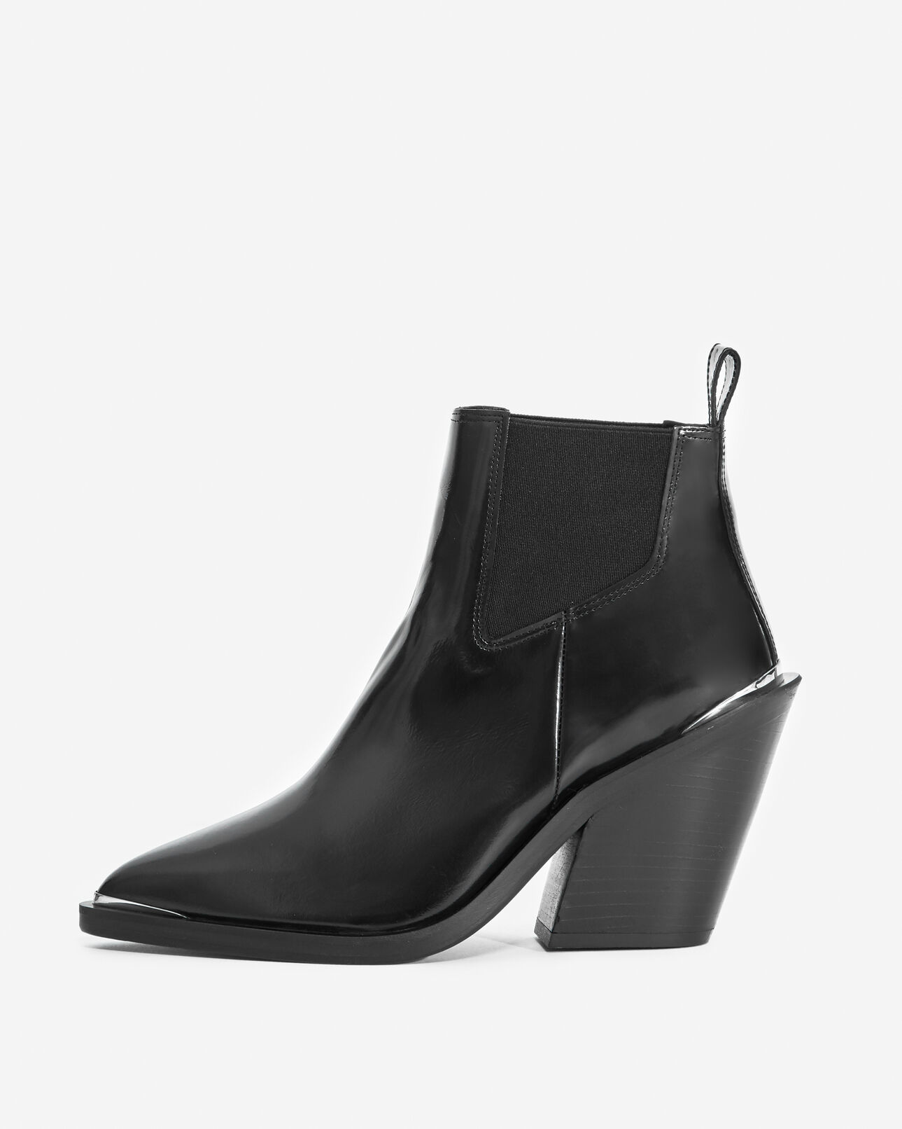 The Kooples FEMME BLACK bottines cuir glacé noir style western