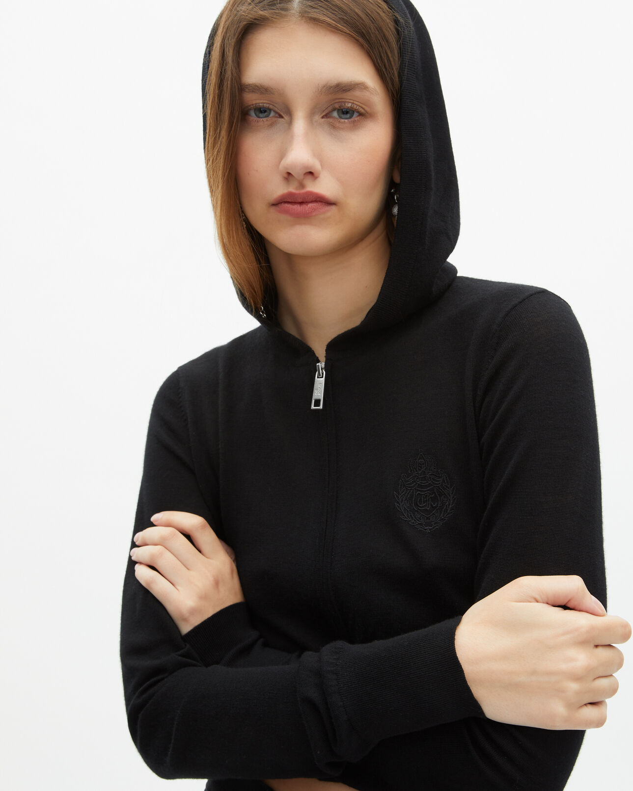 The Kooples FEMME BLACK cardigan à capuche en laine noir