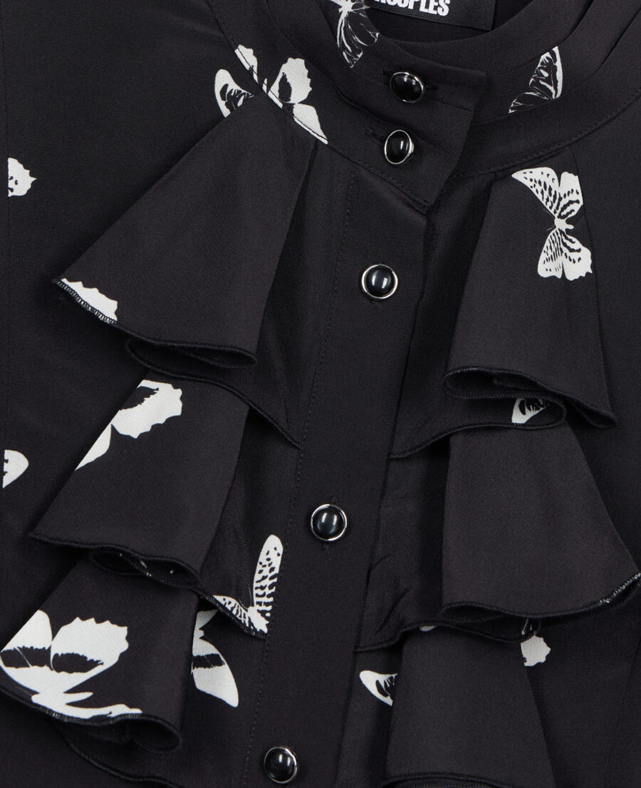 The Kooples WOMEN BLACK WHITE butterfly print silk shirt