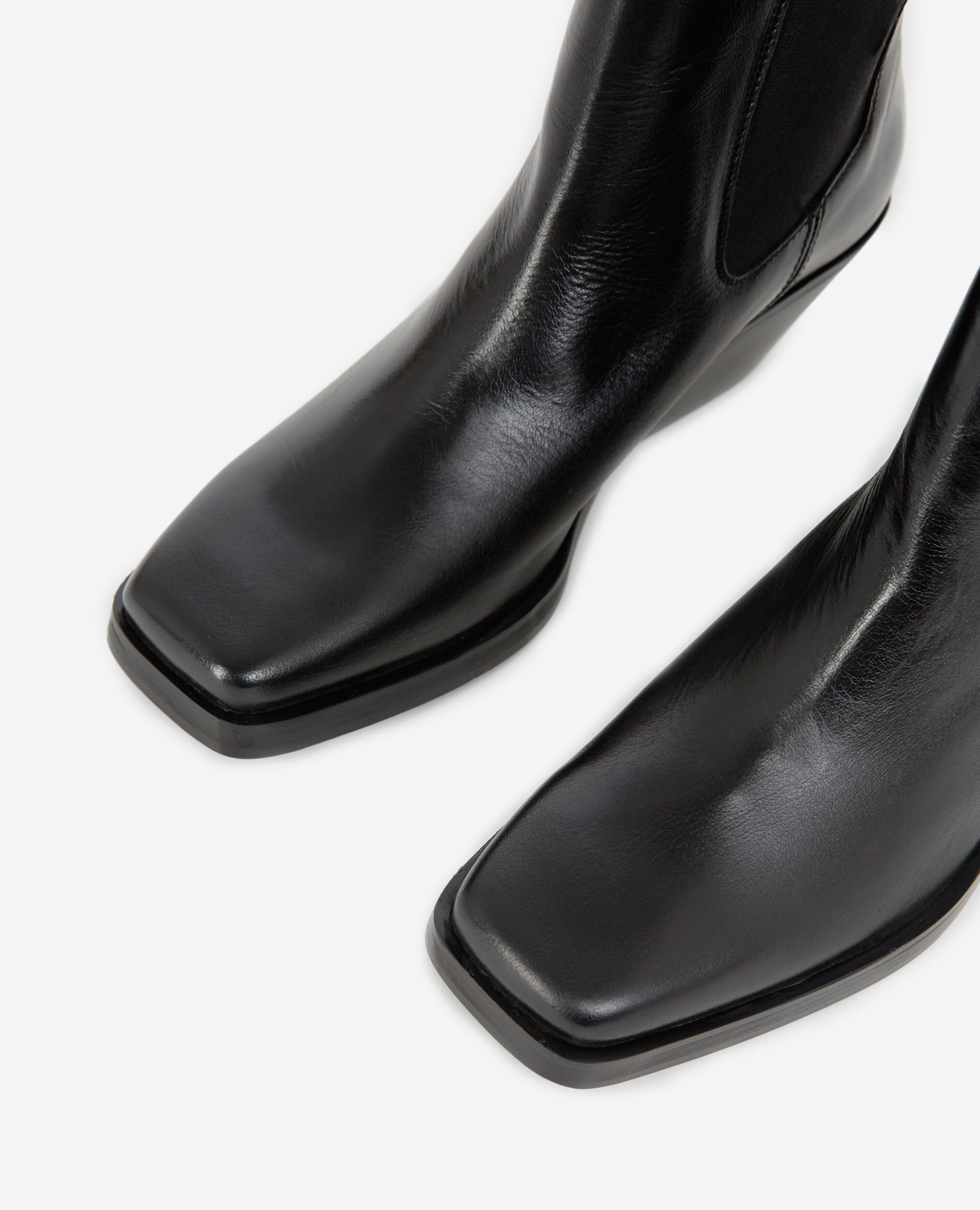 Black leather ankle boots with flat sole, BLACK, hi-res image number null