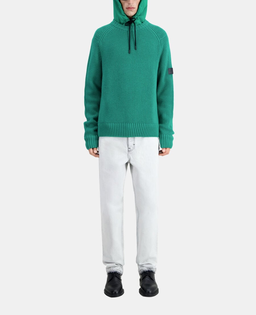 The Kooples HOMME GREEN pull vert en maille côtelée