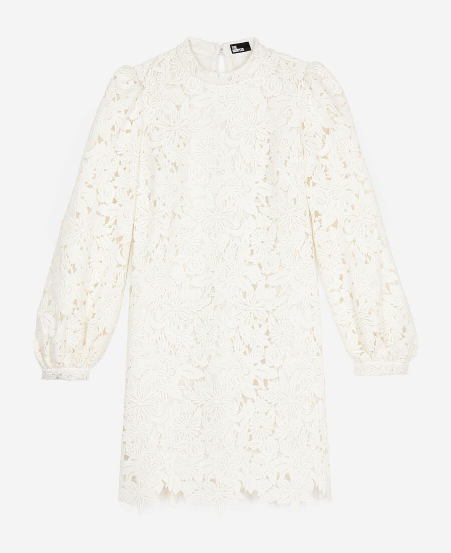 The Kooples FEMME ECRU robe courte en dentelle fleurie écrue