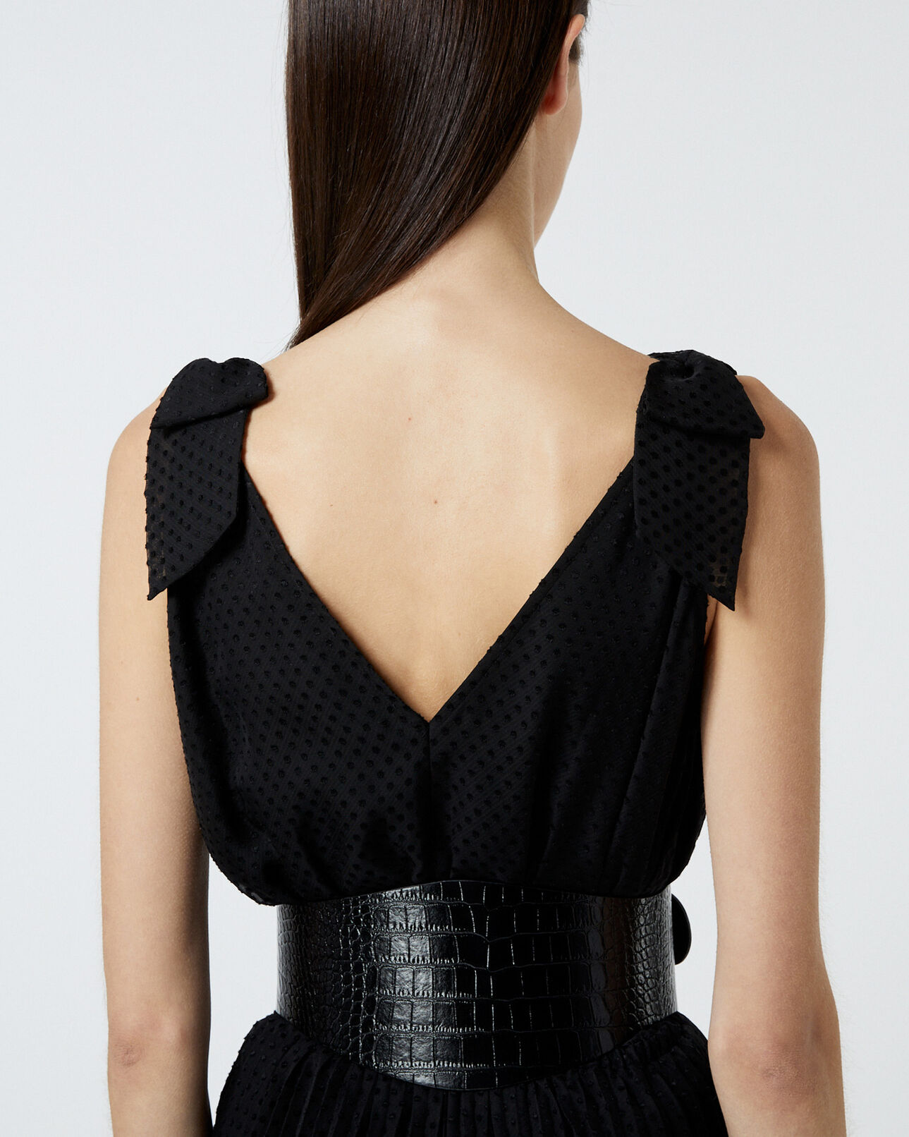 The Kooples MUJER BLACK vestido largo negro plisado tirantes