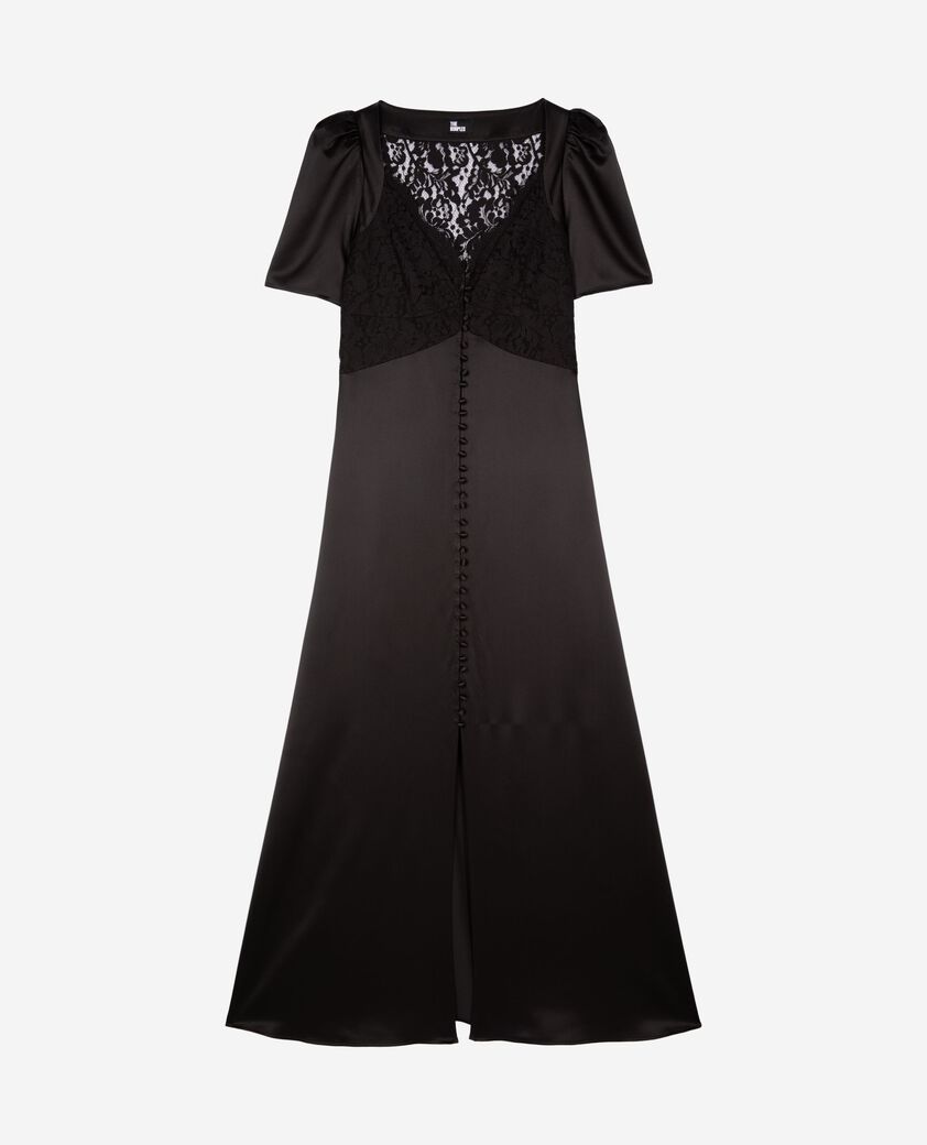 The Kooples WOMEN BLACK silk maxi dress with black lace