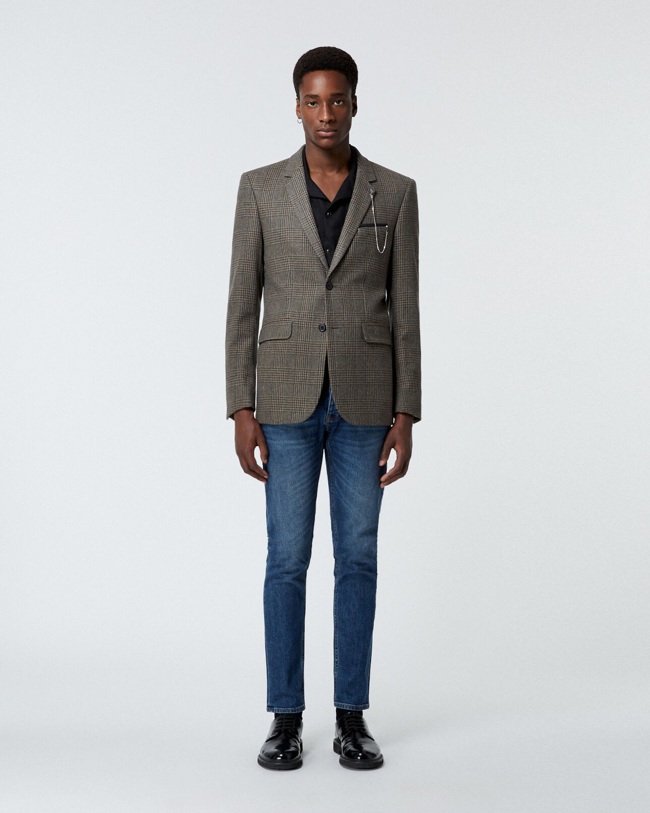 The Kooples MEN BEIGE-BROWN brown formal jacket in wool with check motif